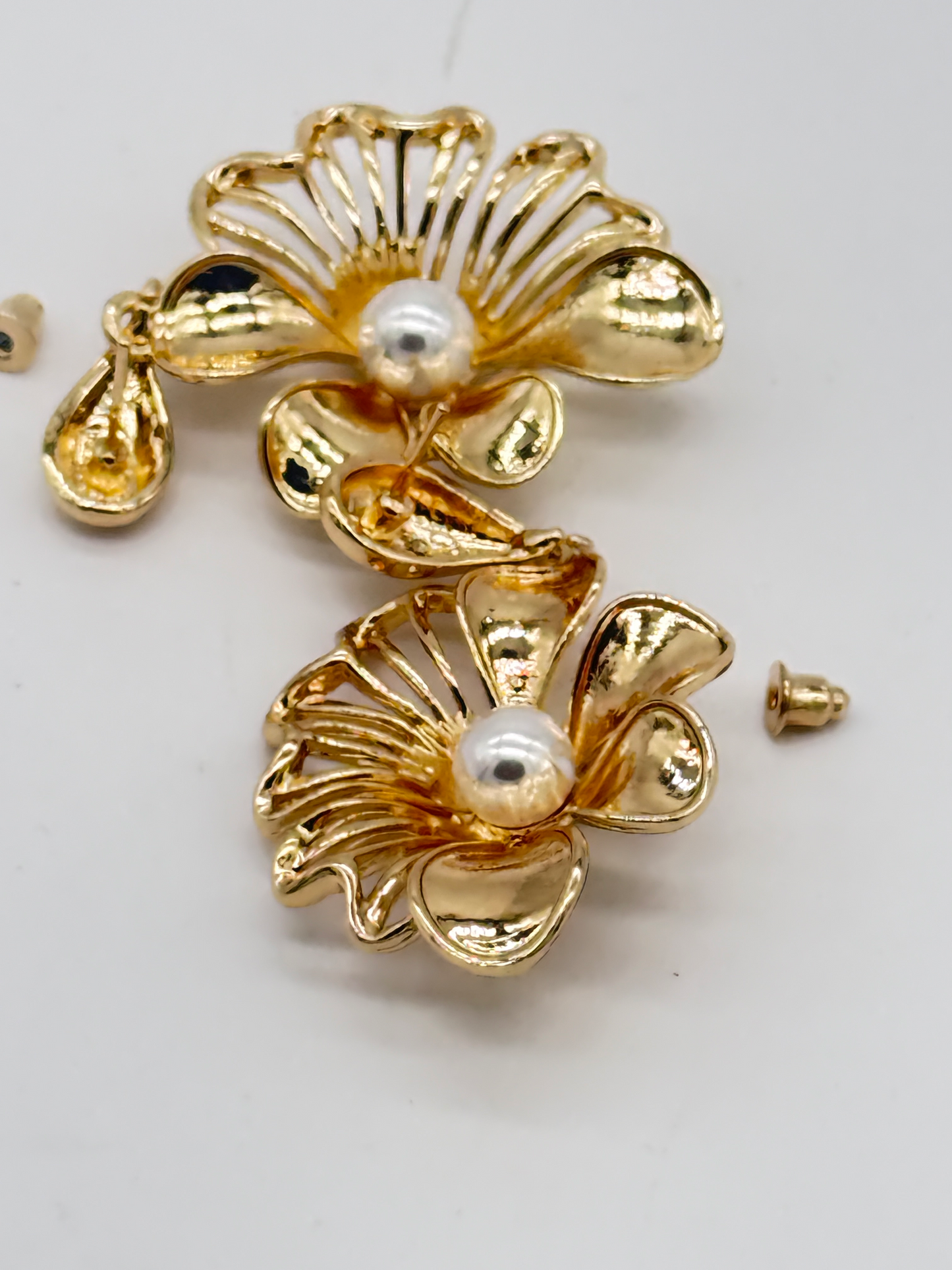 Gold Plated Pearl Floral Stud Earrings