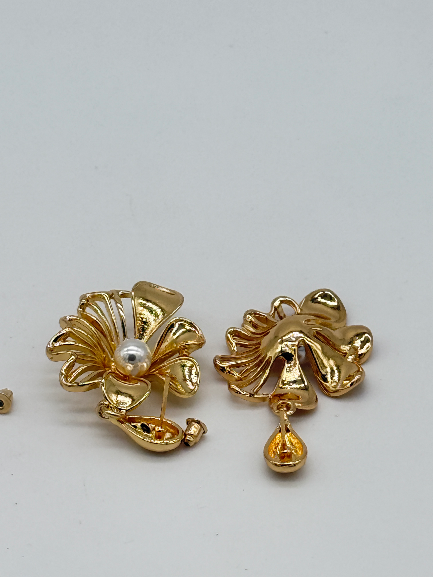Gold Plated Pearl Floral Stud Earrings