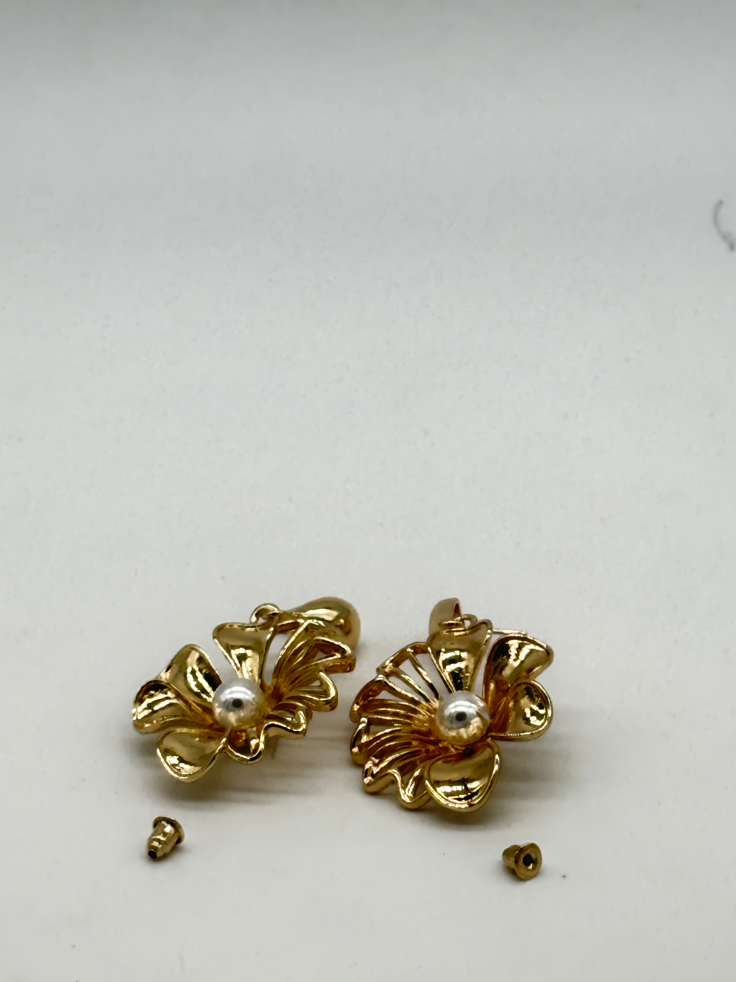 Gold Plated Pearl Floral Stud Earrings