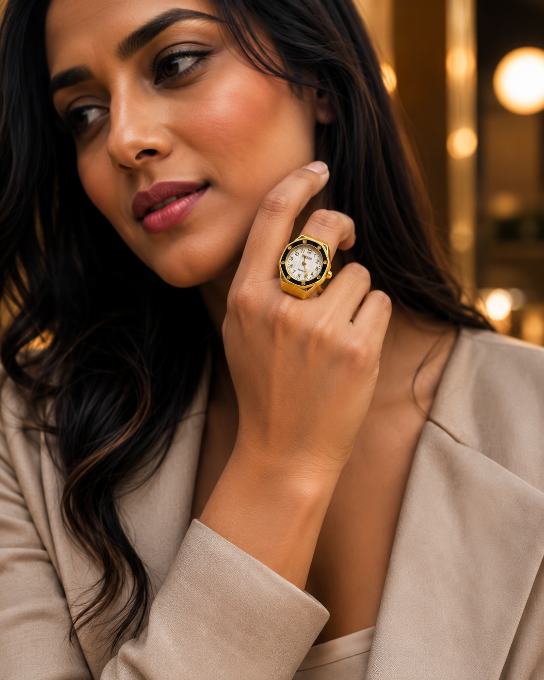 Golden + Beige Finger Watch