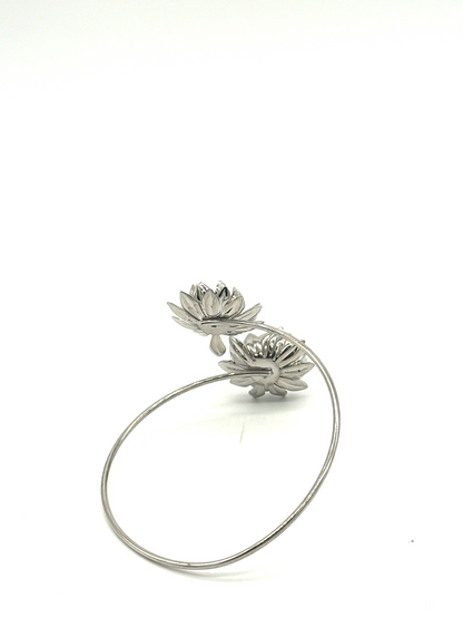 Silver Sunflower Bloom Cuff Bracelet