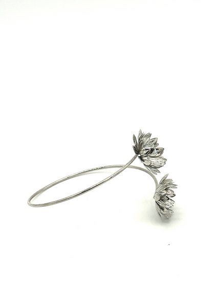 Silver Sunflower Bloom Cuff Bracelet