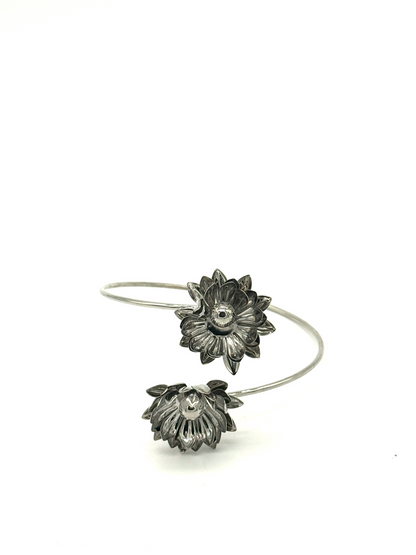 Silver Sunflower Bloom Cuff Bracelet