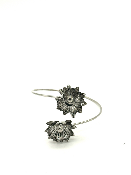 Silver Sunflower Bloom Cuff Bracelet